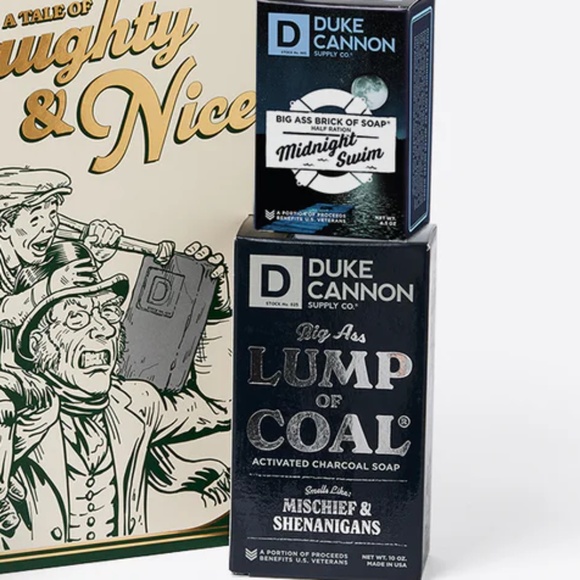 Duke Cannon Soap Tale of Naughty Nice Box 4 Pc Set Coal Sawtooth Midnight Swim - Picture 4 of 4